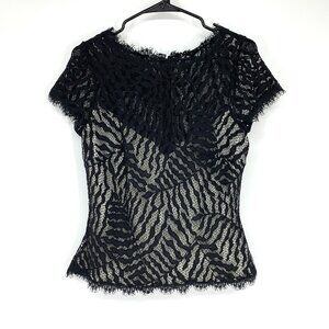 Tadashi Shoji Collection Top Black Lace Short Sleeve Lined Blouse